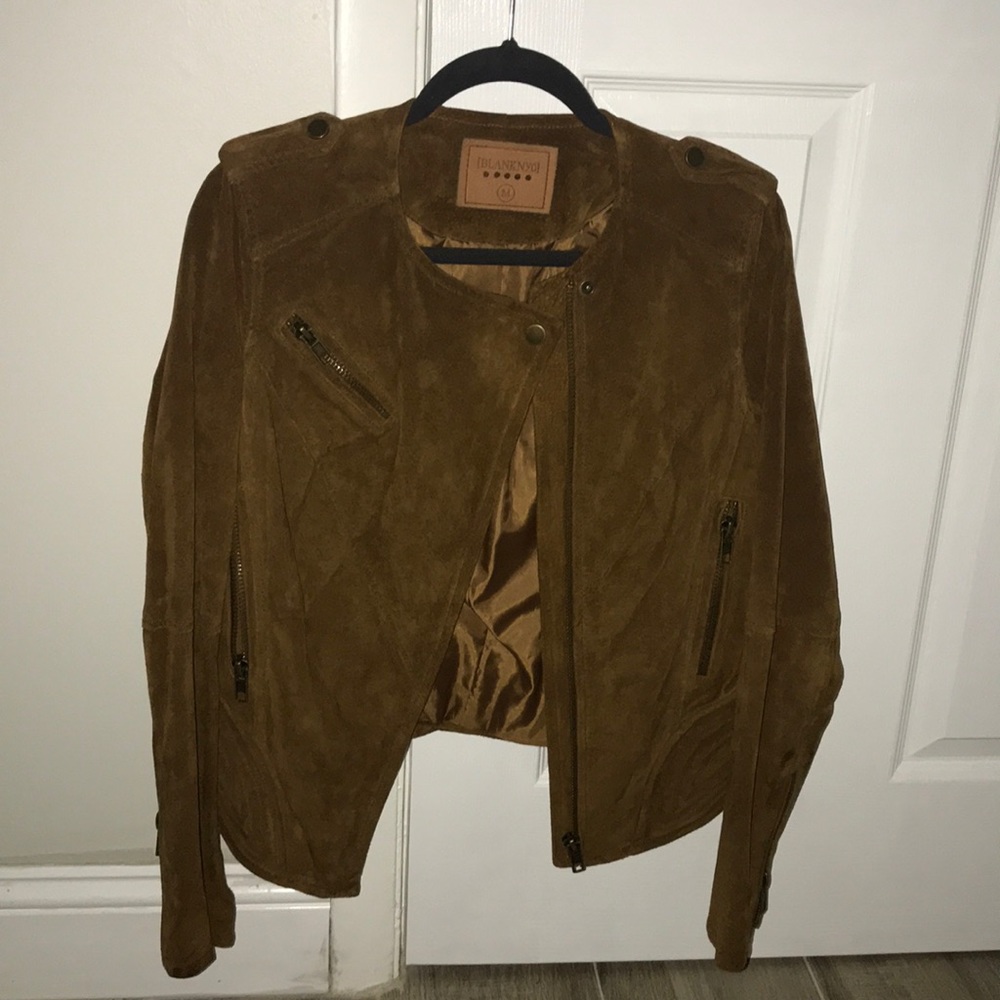 Blank NYC suede collarless moto jacket